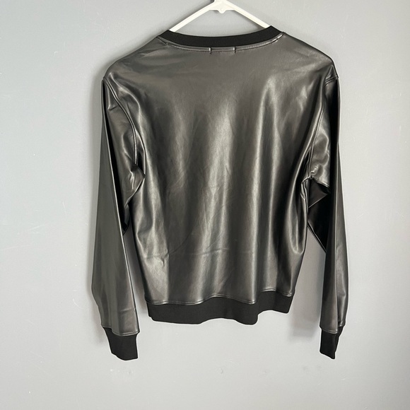 New Anthropologie LA MADE Size S FAUX LEATHER PULLOVER Sweatshirt Top Shirt - Picture 6 of 9